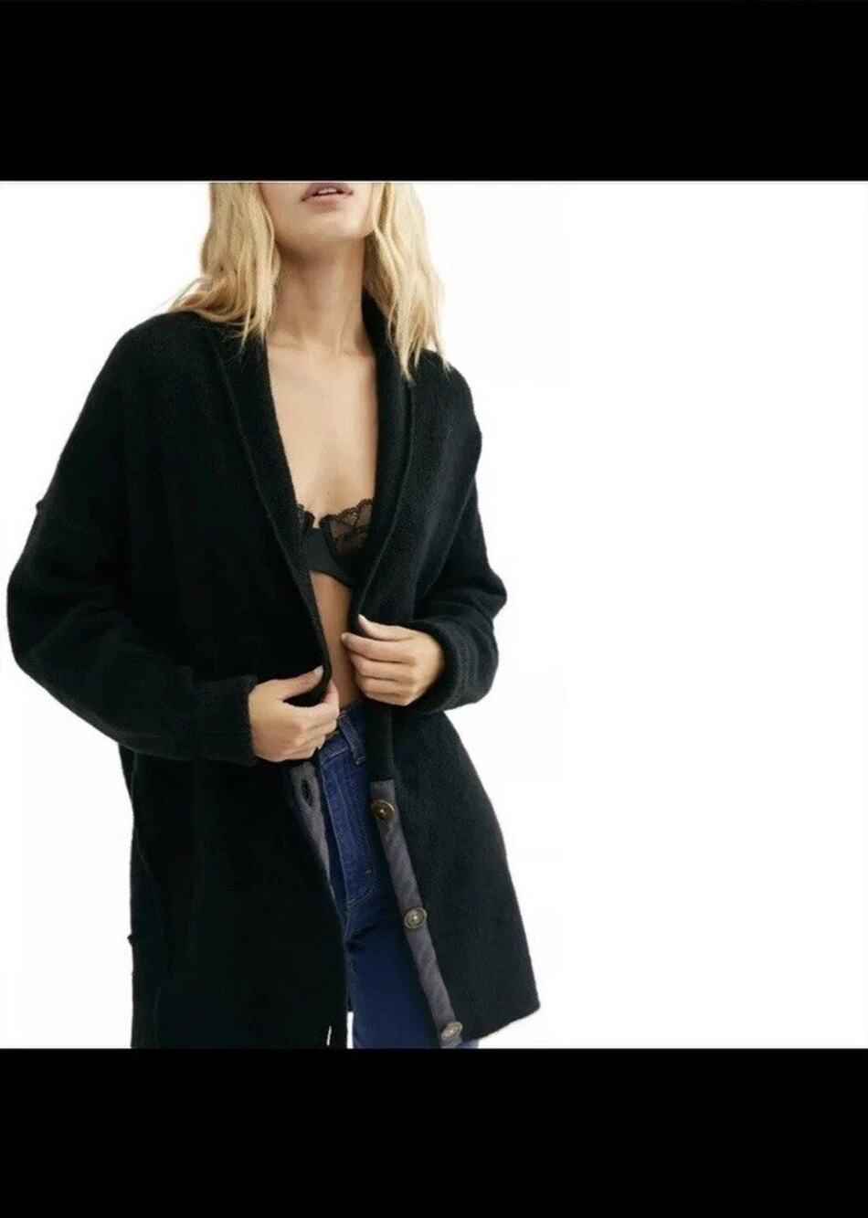 Free People Eucalyptus Cardigan Women’s XS Black Oversized Wool Blend Long Boho